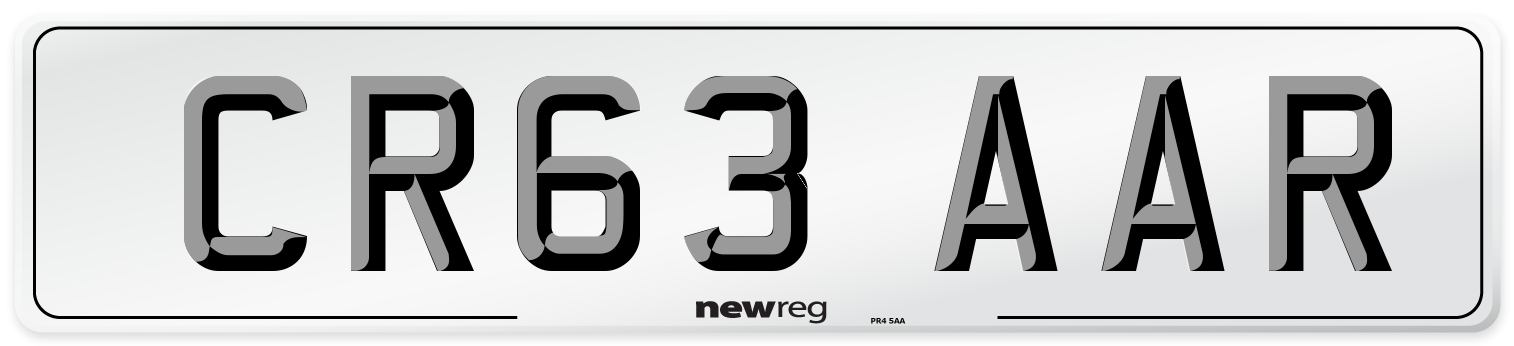 CR63 AAR Number Plate from New Reg